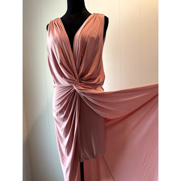 MISA Los Angeles Leza Gathered Crossover Pink Sleeveless Tulip Maxi Dress Size M - Picture 10 of 12